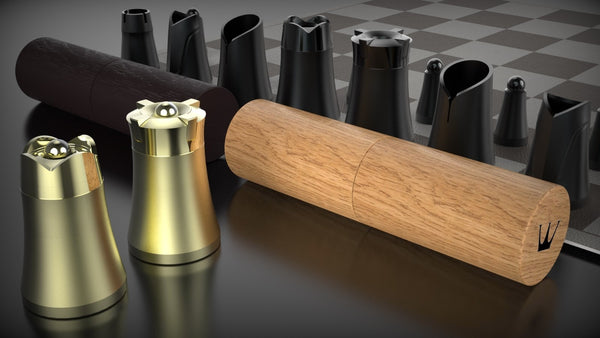 Crownes Chess Set Premium Stainless Steel: Magnetic Nesting Pieces, Compact Storage, and Rollable Genuine Leather Board