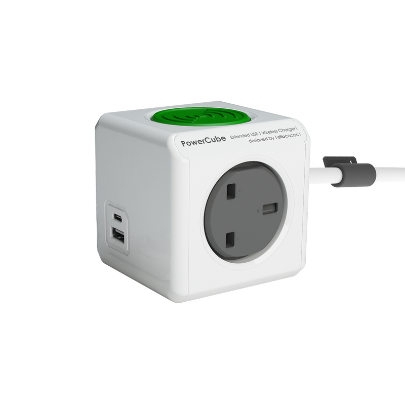 PowerCube Extended USB A+ C |WirelessCharger|: Wireless and USB Charging, Compact Design, Multiple Outlets, and Mount Included