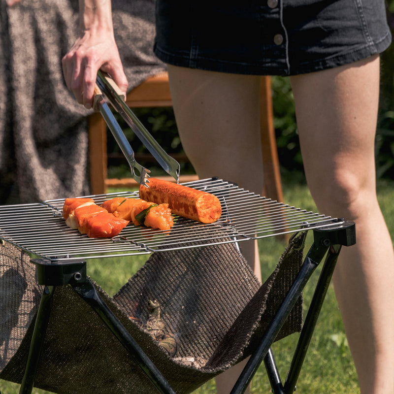 FoldingFire Outdoor BBQ + Grill with Fecralloy® Innovation, Adjustable Height, and Portability!