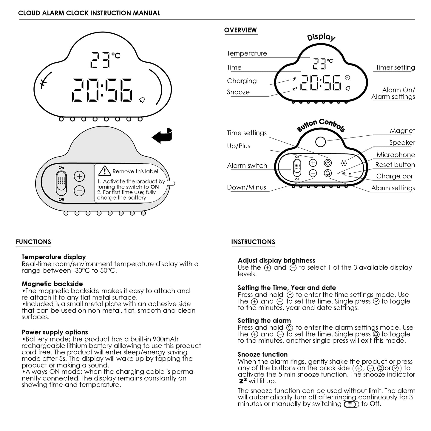 AlarmClock Cloud MUID - Digitale LED Display Wekker met Temperatuur weergave