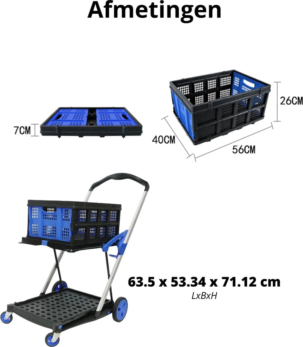 Foldable Trolley - Collapsible Utility Cart with 75 kg Capacity, Adjustable Handle, Durable Wheels, Includes 1 Crate 3
