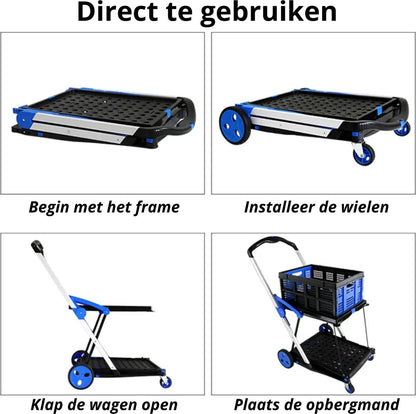 Foldable Trolley - Collapsible Utility Cart with 75 kg Capacity, Adjustable Handle, Durable Wheels, Includes 1 Crate 7