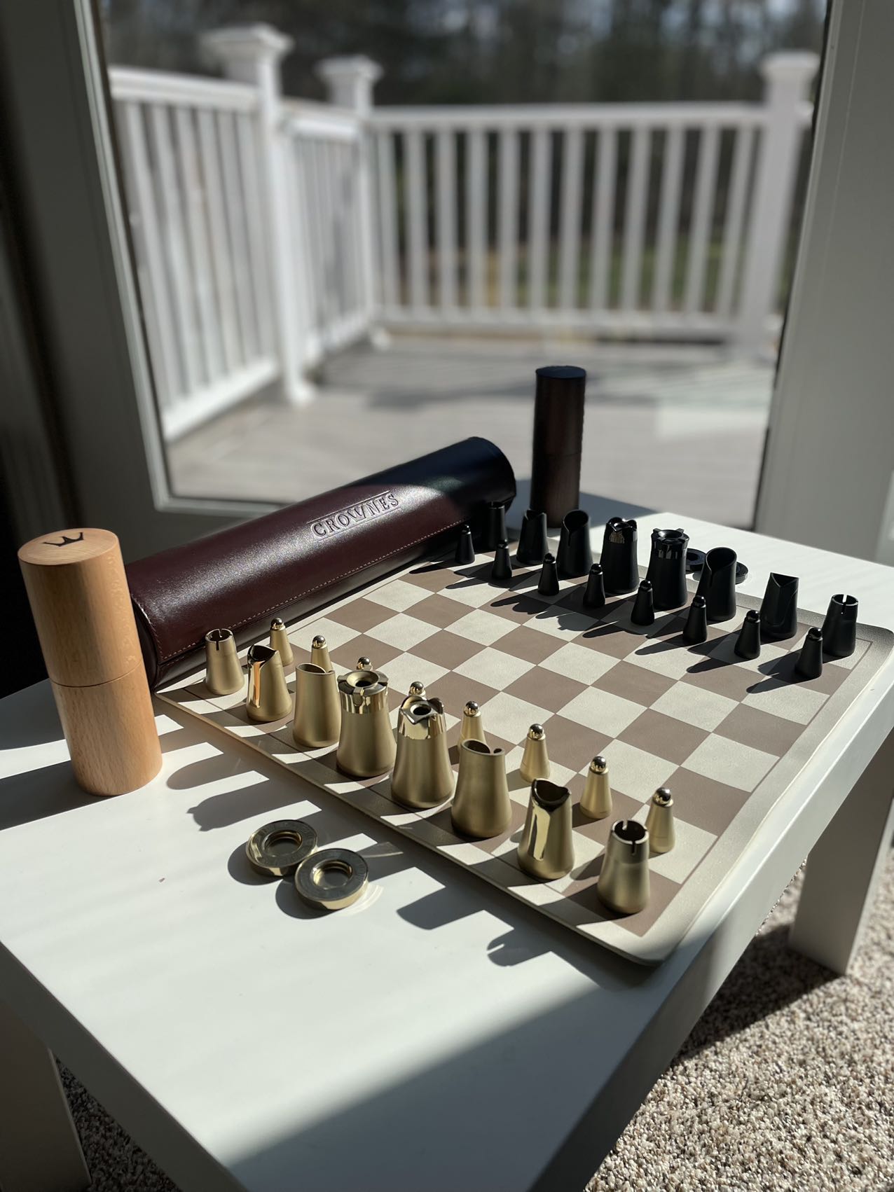 Crownes Chess Set Premium Stainless Steel: Magnetic Nesting Pieces, Compact Storage, and Rollable Genuine Leather Board