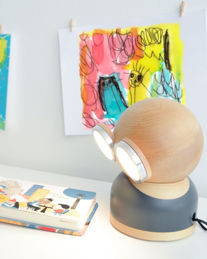 Mr. watt goggle lamp:detachable head, rechargeable battery, and touch-sensitive dimmer for whimsical elegance