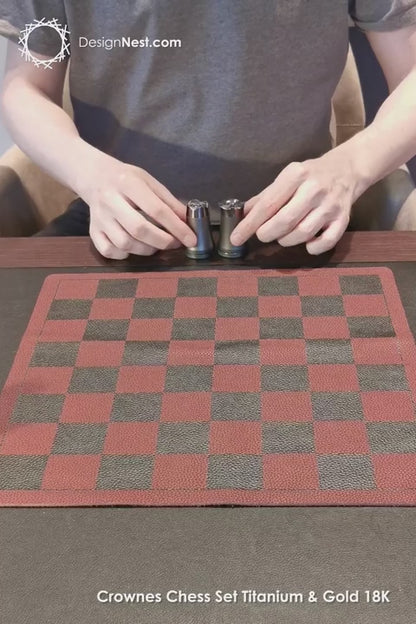 Crownes Chess Set Premium Stainless Steel: Magnetic Nesting Pieces, Compact Storage, and Rollable Genuine Leather Board