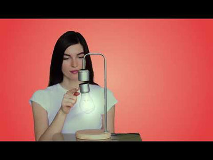 Levitating Lamp Edison-Style Light Bulb with Oak Base: Magnetic Levitation, Eye-Catching Design