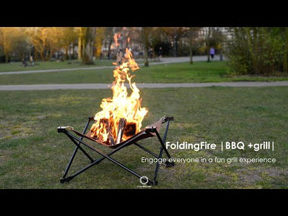 FoldingFire Outdoor BBQ + Grill with Fecralloy® Innovation, Adjustable Height, and Portability!