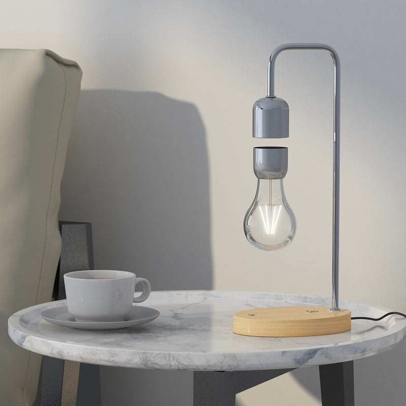 Levitating Lamp Edison-Style Light Bulb with Oak Base: Magnetic Levitation, Eye-Catching Design