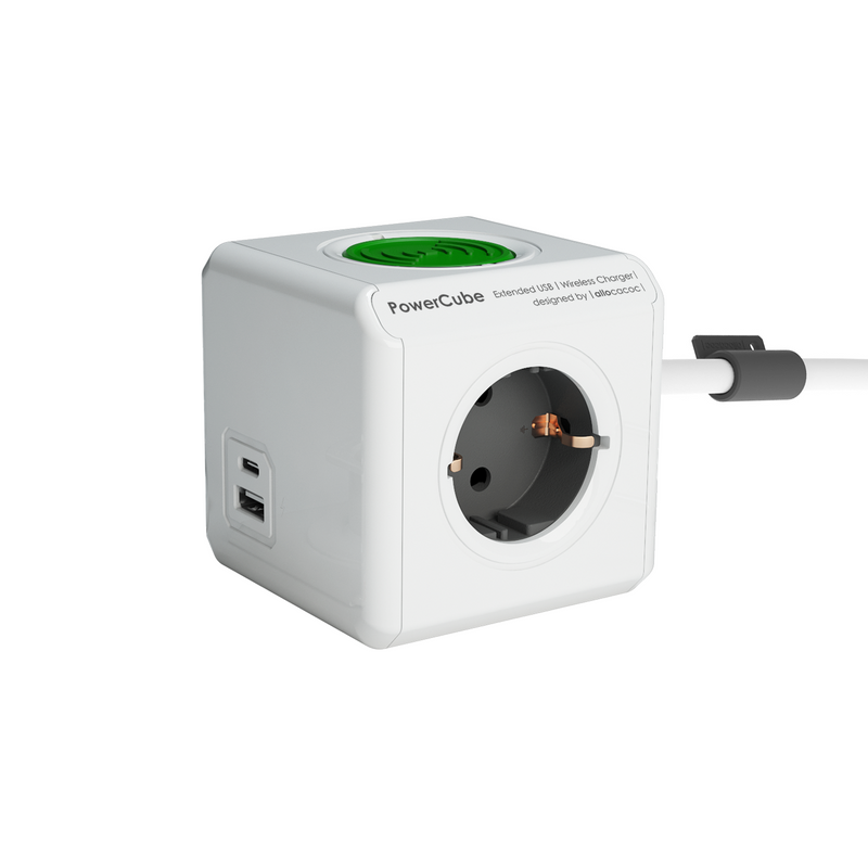 PowerCube Extended USB A+ C |WirelessCharger|: Wireless and USB Charging, Compact Design, Multiple Outlets, and Mount Included